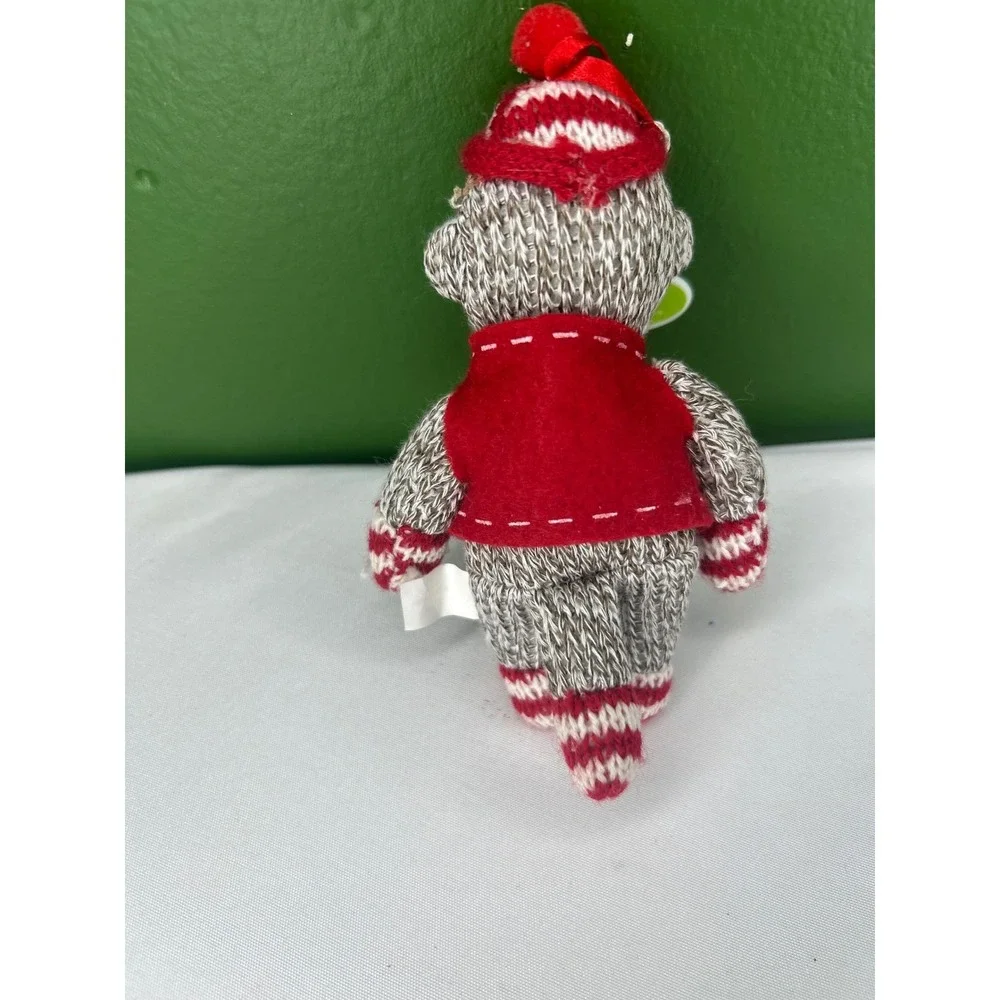 North Pole Trading Co 2011 Sock Monkey Christmas Ornament Red Vest Plush 5 Inch